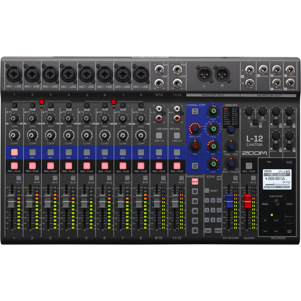 Zoom LiveTrak L-12 Digital Mixer & Multitrack Recorder, for Music, Podcasting, and More, 12-Input/ 14-Channel SD Recorder, 14-in/4-out USB Audio Interface, 5 Powered Headphone Outputs