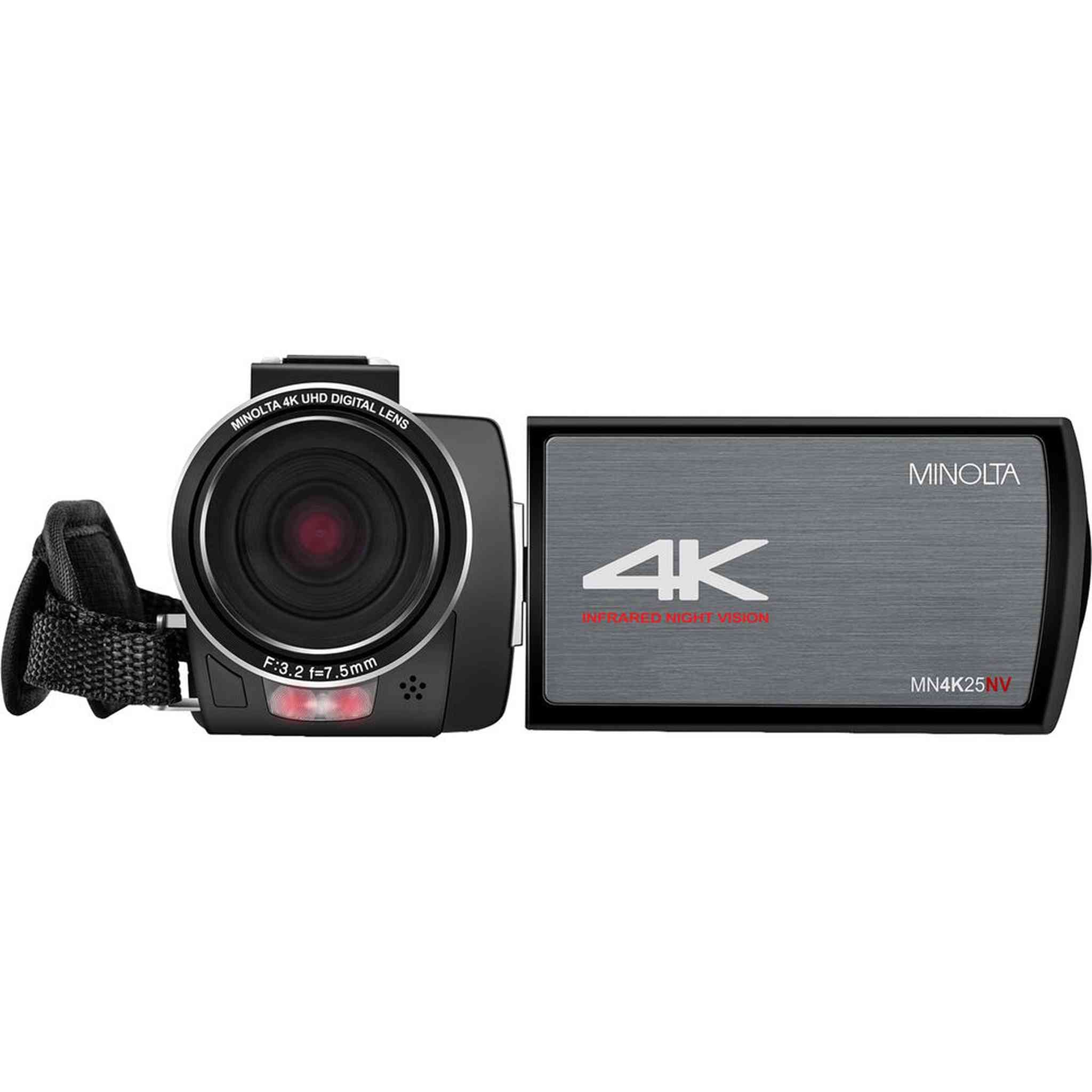 Minolta MN4K25NV 4K Ultra HD 30 MP Night Vision Camcorder Black Bundle kit