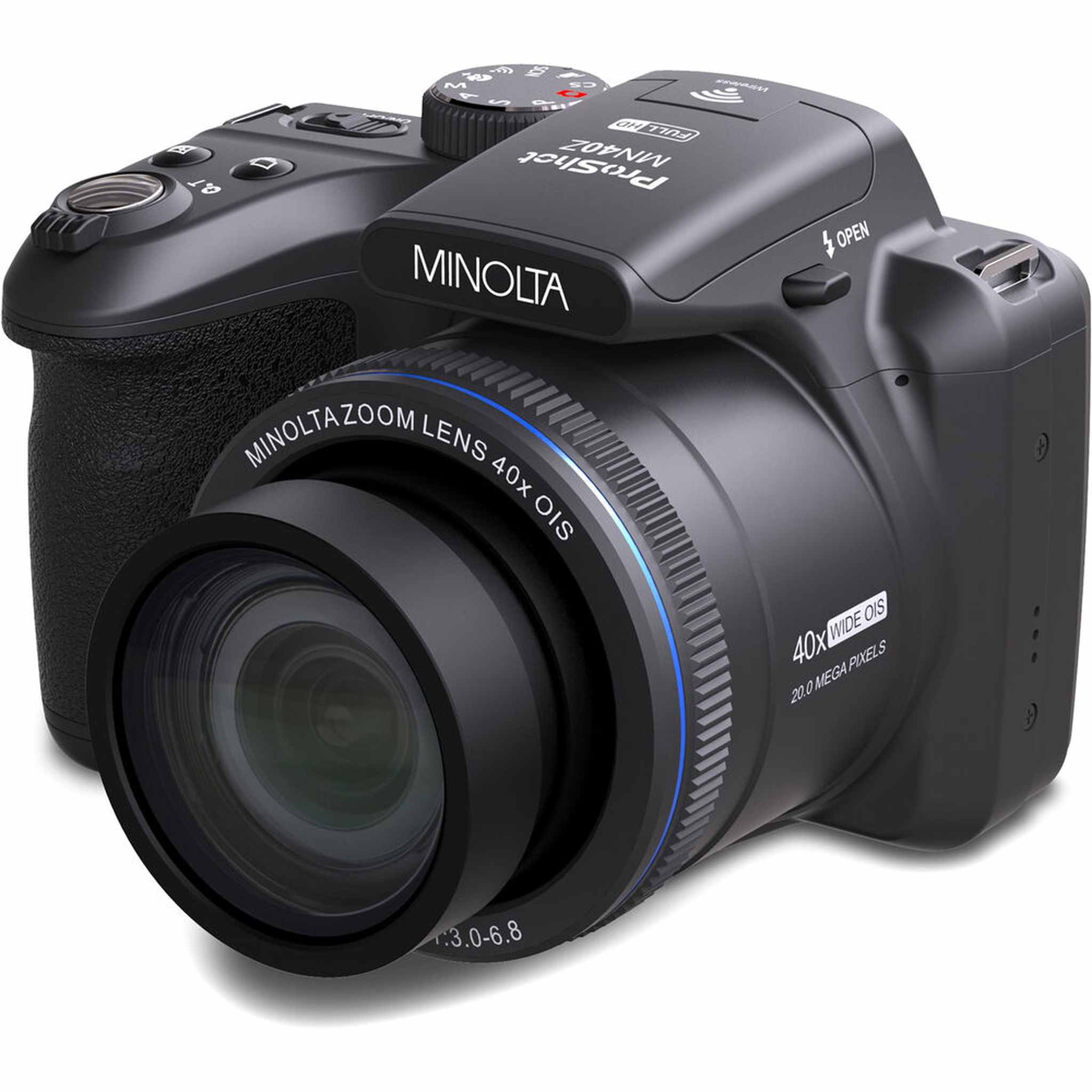Minolta 20 Mega Pixels 40x Optical Zoom Digital Camera, 1080p FHD Video Bundle, Black