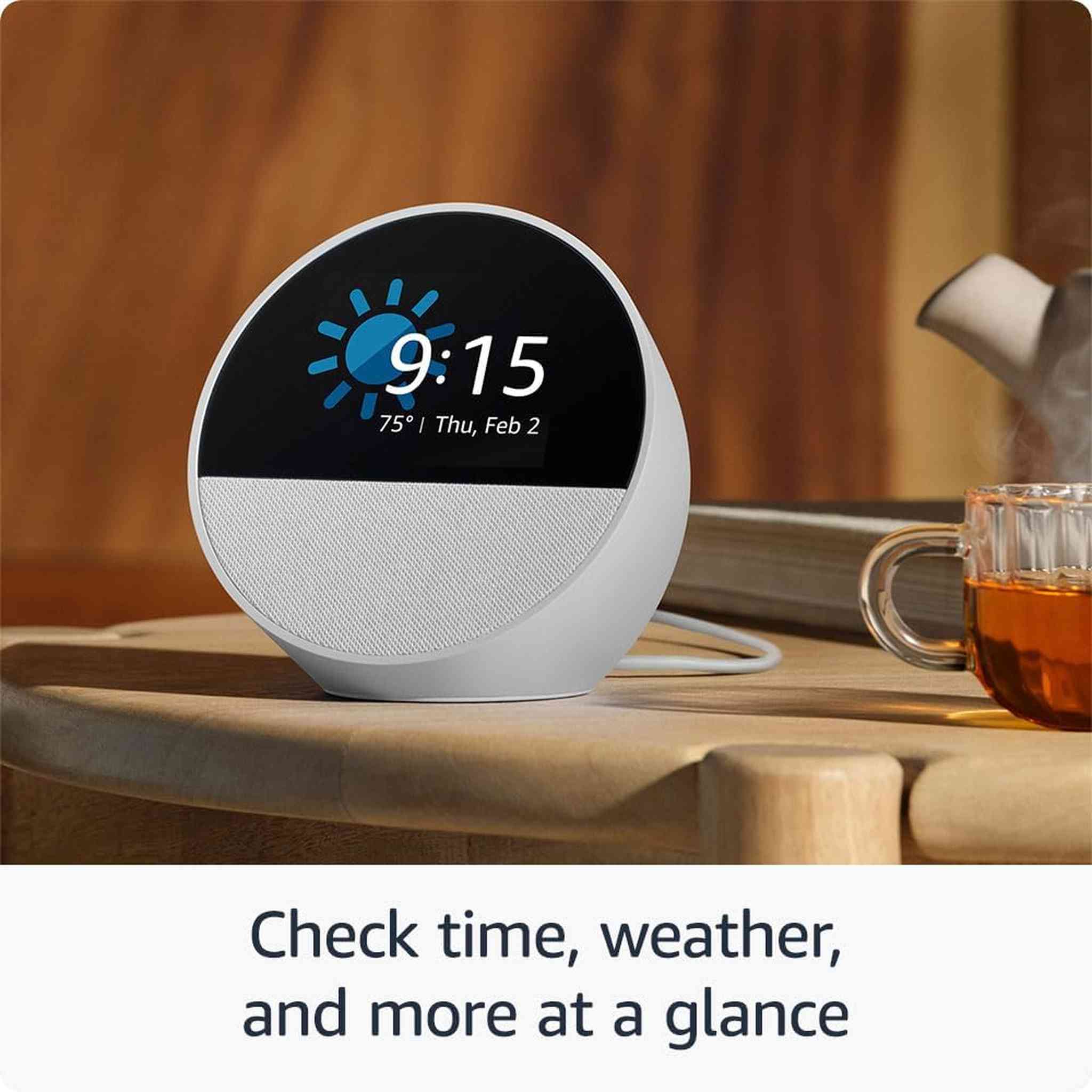 Echo Spot 2024 Smart alarm clock w/ vibrant sound and Alexa -Blue + Screen Cleaning Kit Kindle