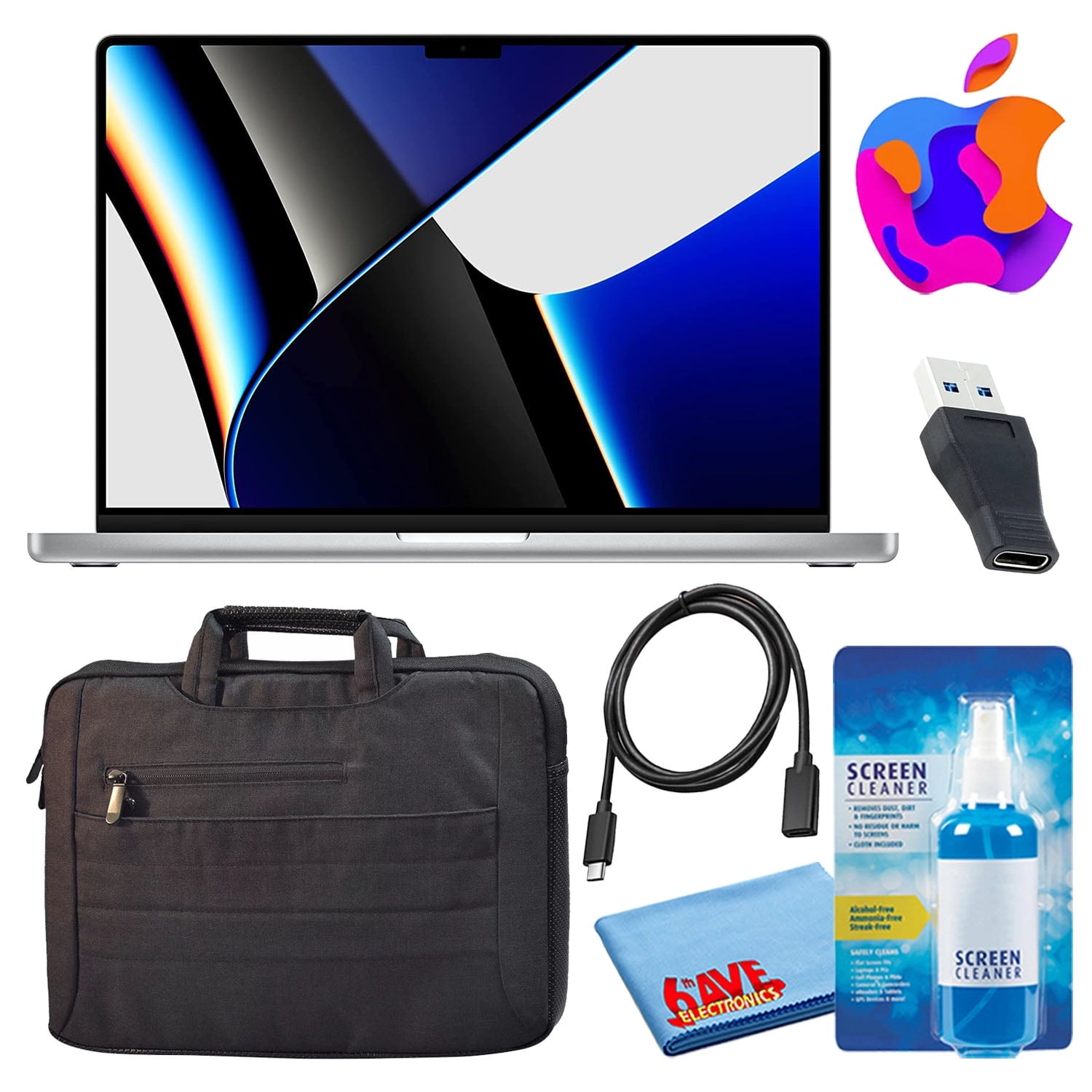 Apple MacBook Pro 16" Laptop 2021, M1 Pro, 512GB, Silver with Carrying Bag