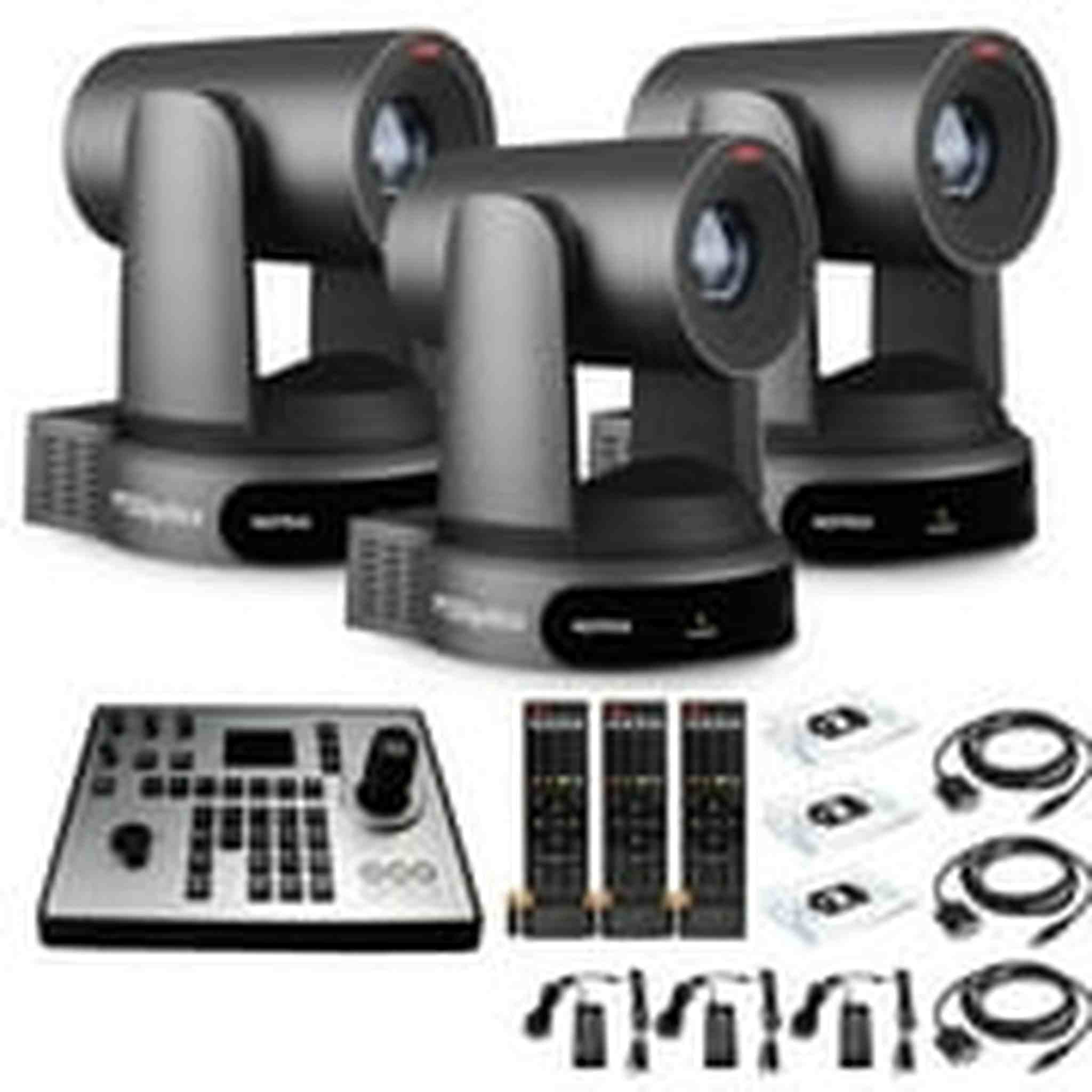 3 x PTZOptics Move 4K PTZ Camera with 30x Zoom Gray PT30X-4K-GY-G3 + PT-JOY-G4 Controller PTZOptics