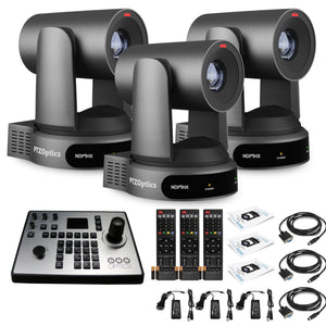 3 x PTZOptics Move 4K PTZ Camera with 30x Zoom Gray PT30X-4K-GY-G3 + PT-JOY-G4 Controller PTZOptics