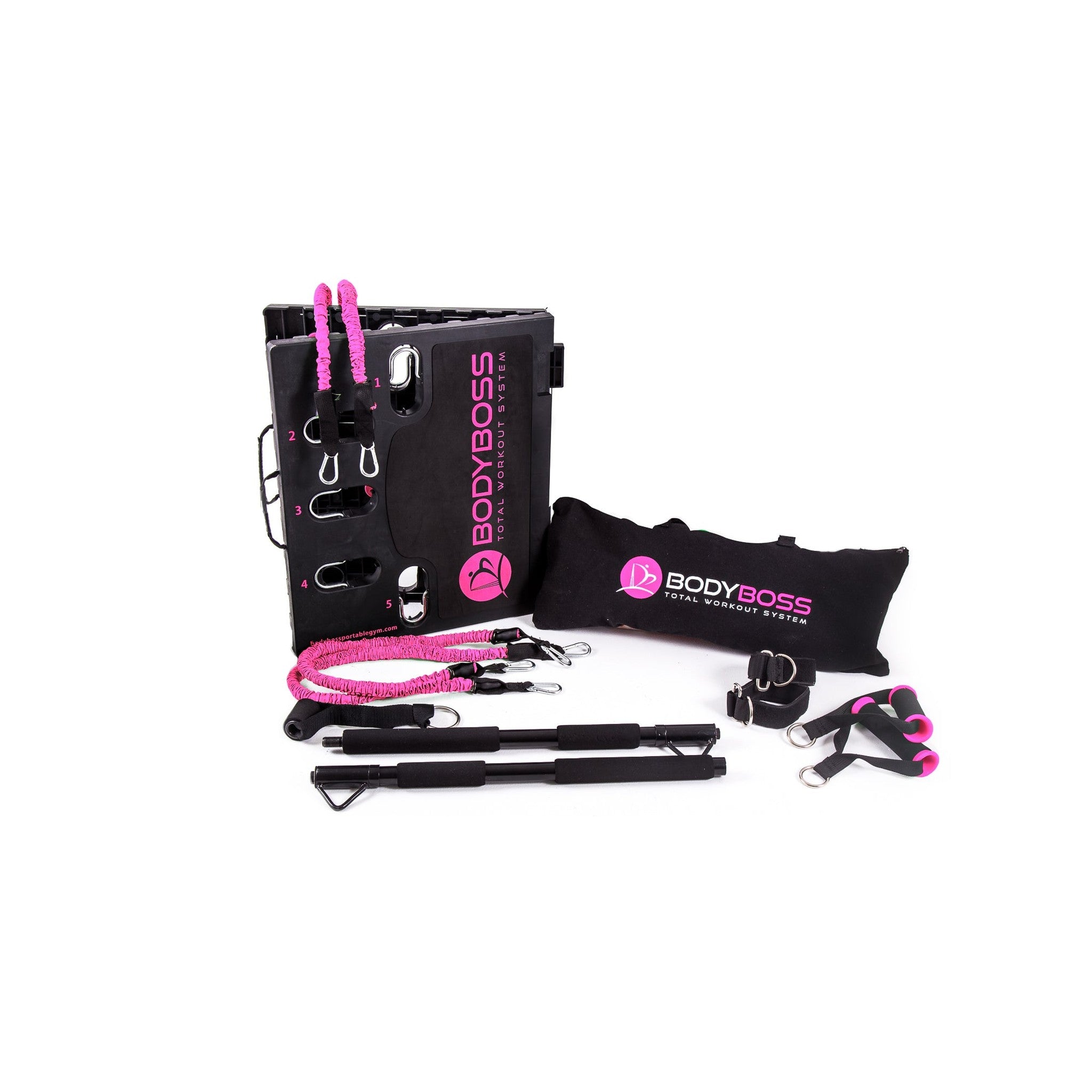 BodyBoss Home Gym 2.0 - Full Portable Gym Home + Extra Bands Workout Package, Pink