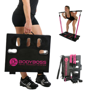 BodyBoss 2.0 - Full Portable Home Gym Workout Package + Resistance Bands - Collapsible Resistance Bar, PKG4-PINK - Used BodyBoss