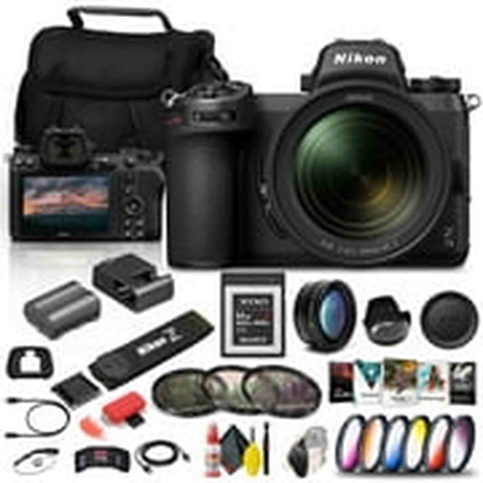Nikon Z 7II Mirrorless Digital Camera 45.7MP with 24-70mm f/4 Lens 1656 + 64GB XQD Card + Corel Photo Software + Case + Color Filter Kit + Telephoto Lens - International Model Bundle Nikon