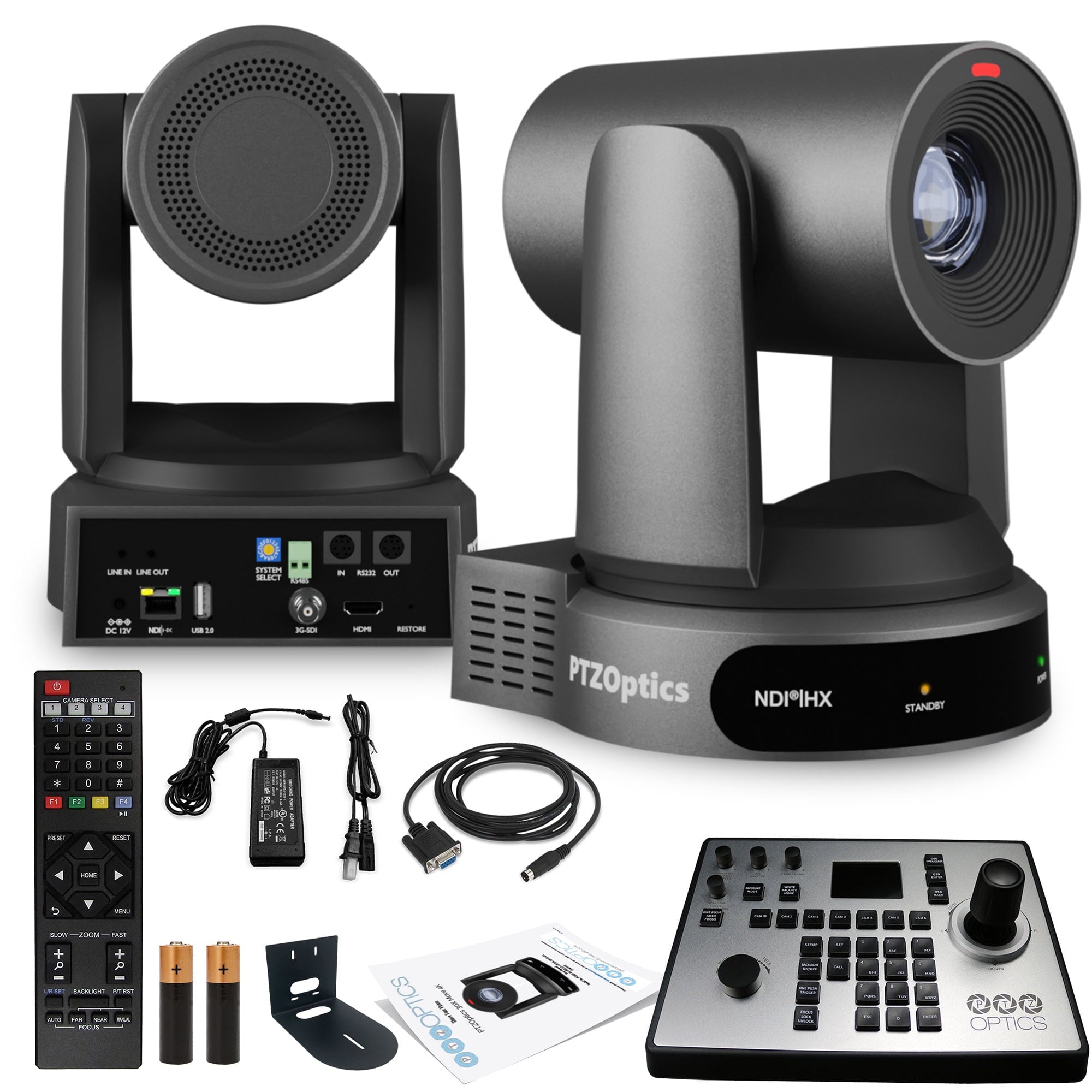 PTZOptics Move 4K PTZ Camera with 30x Zoom Gray PT30X-4K-GY-G3 + PT-JOY-G4 Controller + Wall Mount