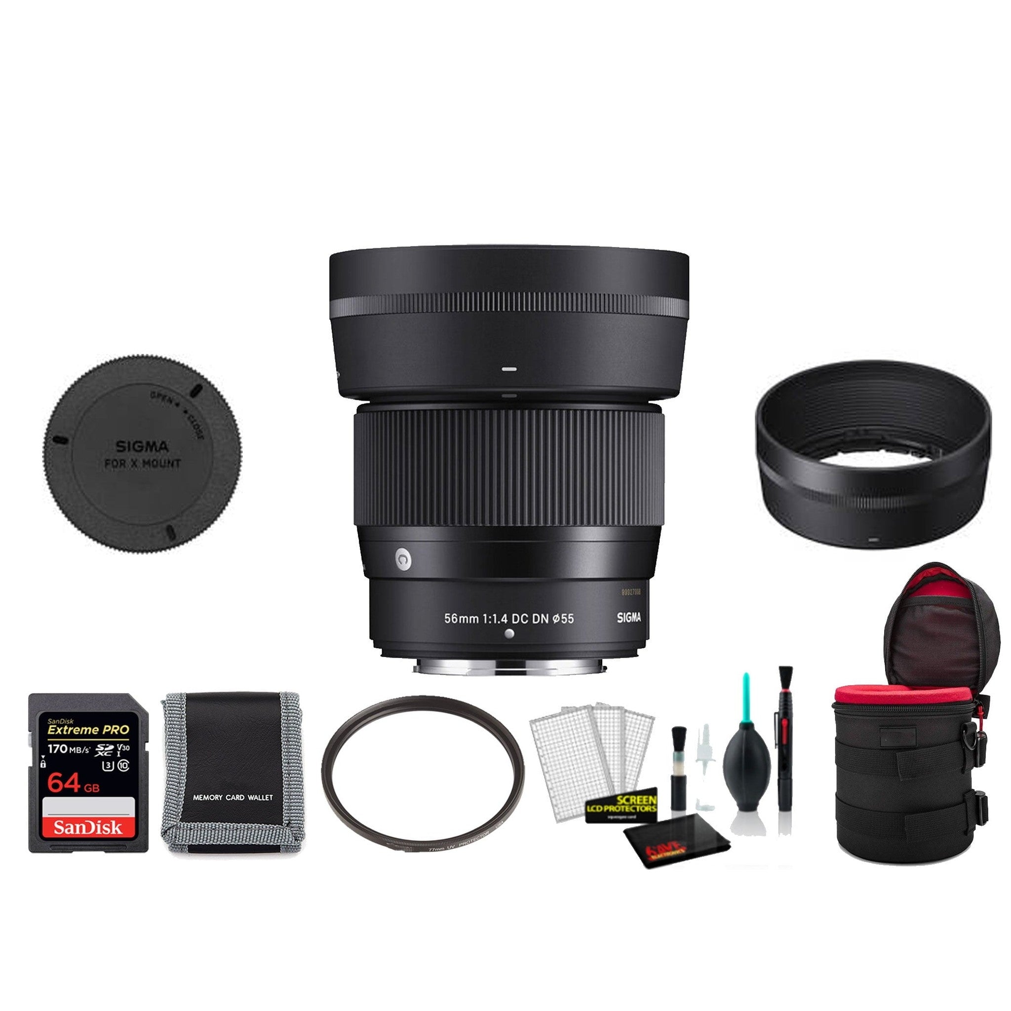 Sigma 56mm f/1.4 DC DN Contemporary Lens for FUJIFILM X - with 64GB Memory Card and More SIGMA
