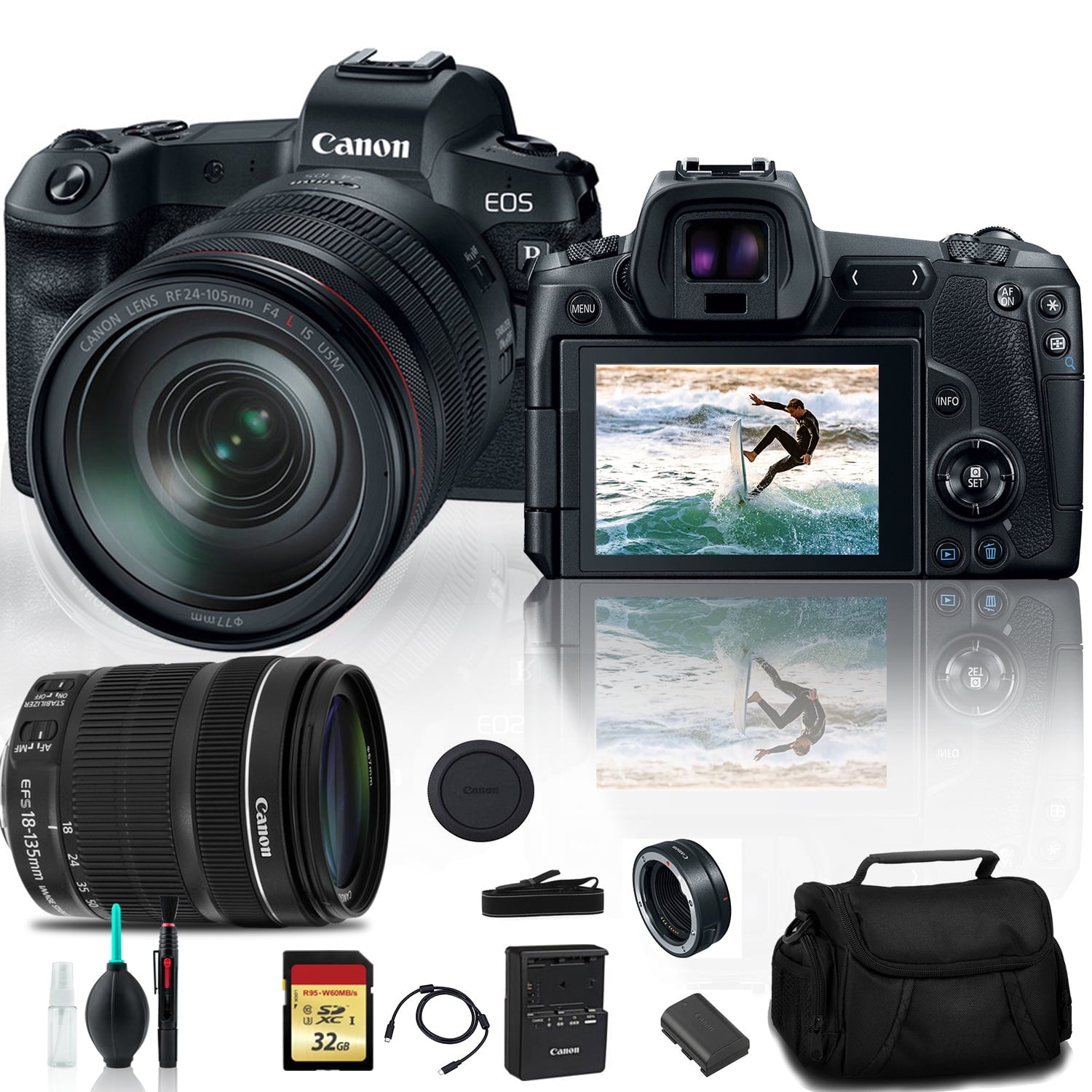 Canon EOS R Mirrorless Digital Camera 3075C012 with 24-105mm Lens With Canon EF Mount Adapter, 32GB Memory Card + More