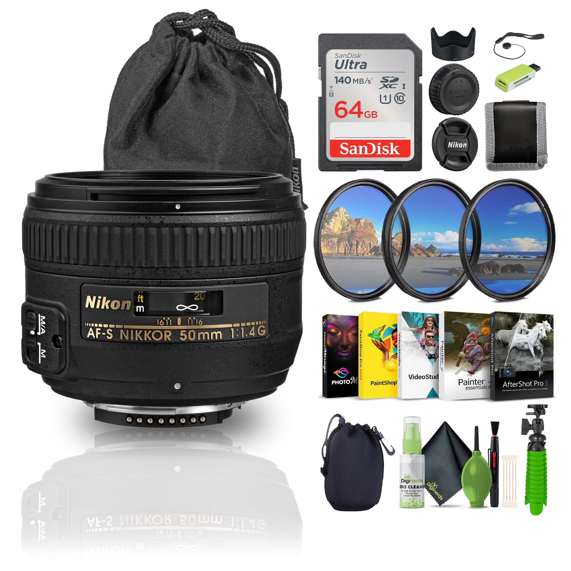 Nikon AF-S NIKKOR 50mm f/1.4G Auto Focus Lens 2180 Bundle