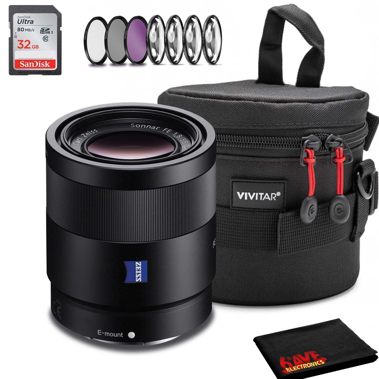 Sony Sonnar T* FE 55mm f/1.8 ZA Lens Intl Model Accessory Kit