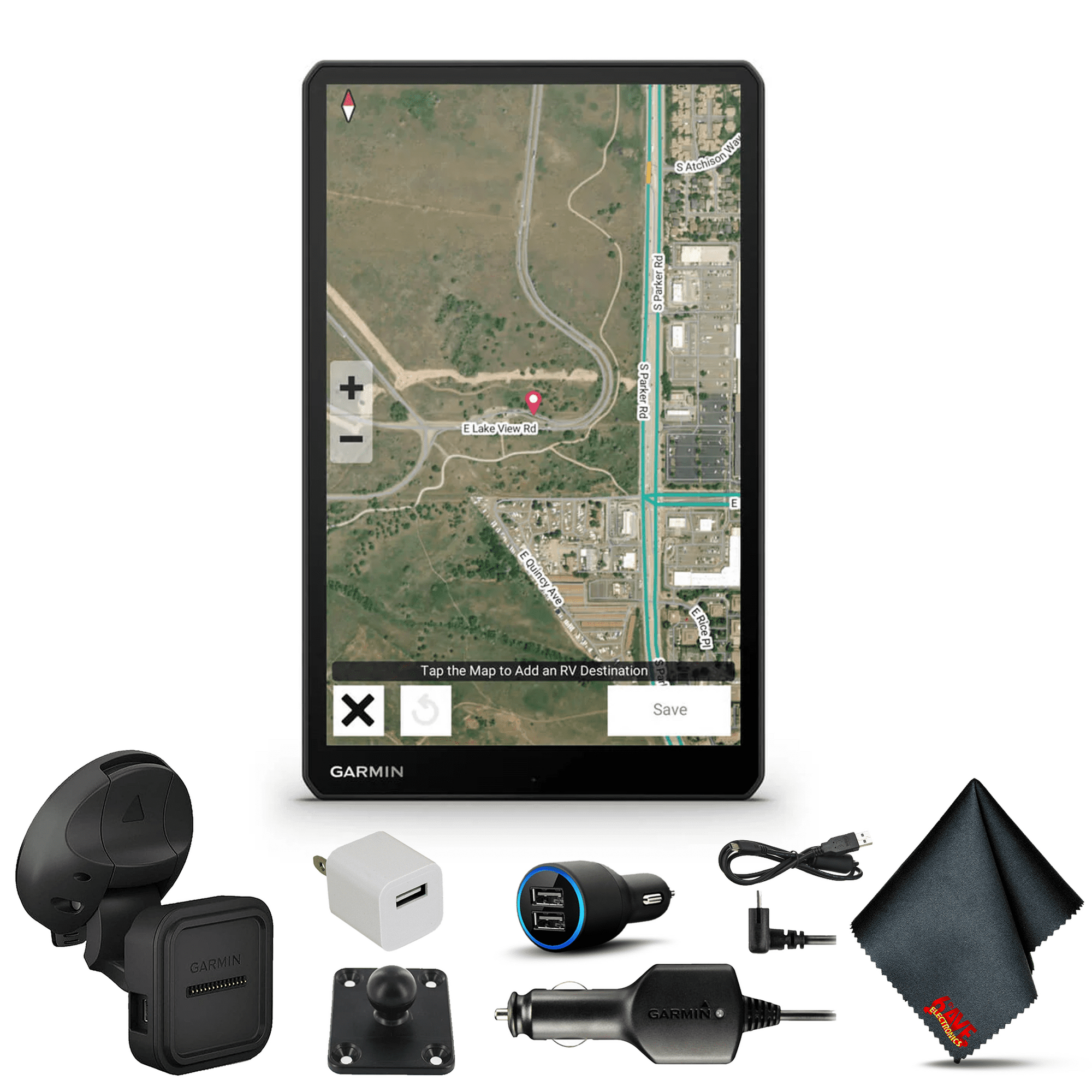 Garmin RV 1095 MT-S with USB Car and Wall Adapters and 6Ave Cleaning Cloth