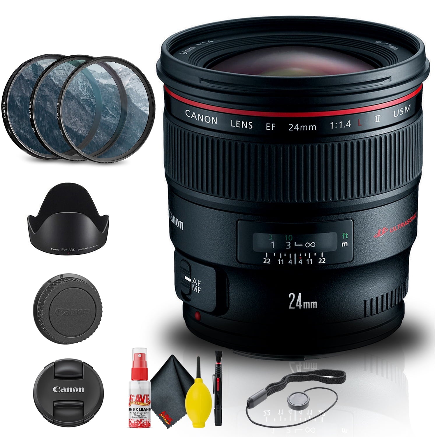 Canon EF 24mm f/1.4L II USM Lens 2750B002 + Filter Kit + Cap Keeper + More
