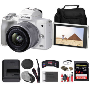 Canon EOS M50 Mark II Mirrorless Camera with 15-45mm Lens + 64GB Card Base Bundle