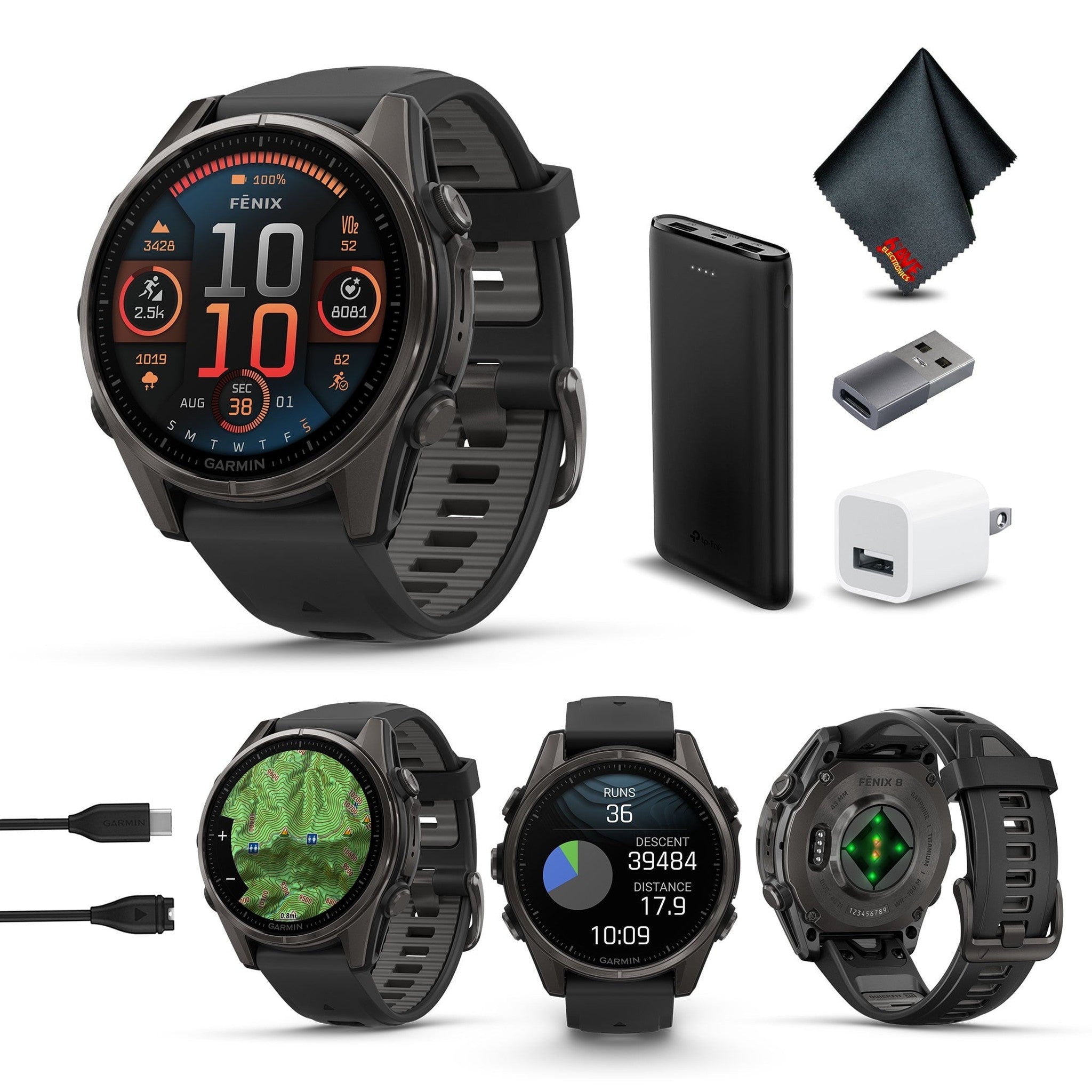 fenix 8 43mm AMOLED Sapphire Carbon Gray DLC Titanium with Black Gray Silicone Garmin