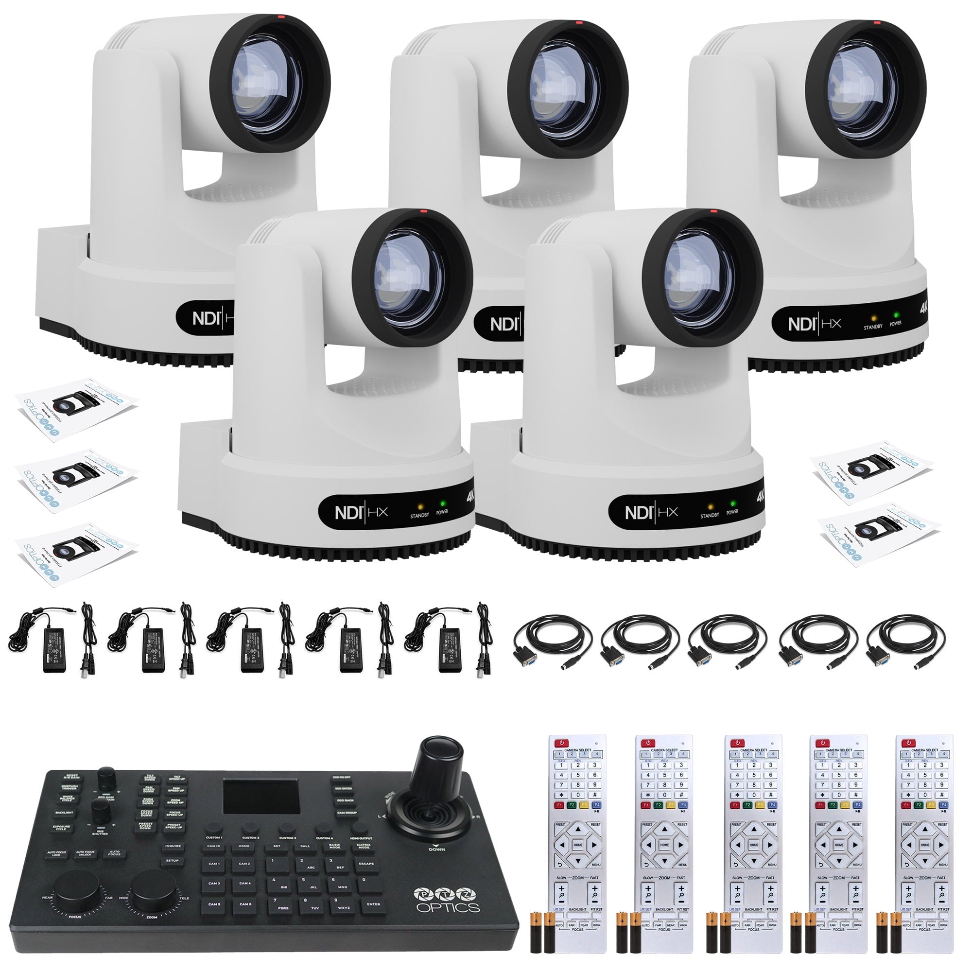 5 x PTZOptics Move 4K PTZ Camera with 20x Zoom White PT20X-4K-WH-G3 + SuperJoy PTZ Controller