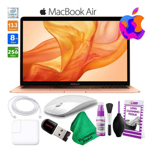 13 Inch MacBook Air w/ Retina Display 256GB SSD Late 2018, Gold MREF2LL/A Laptop Computer Best Value Bundle Includes Wireless Mouse, USB Flash Drive, and Cleaning Kit