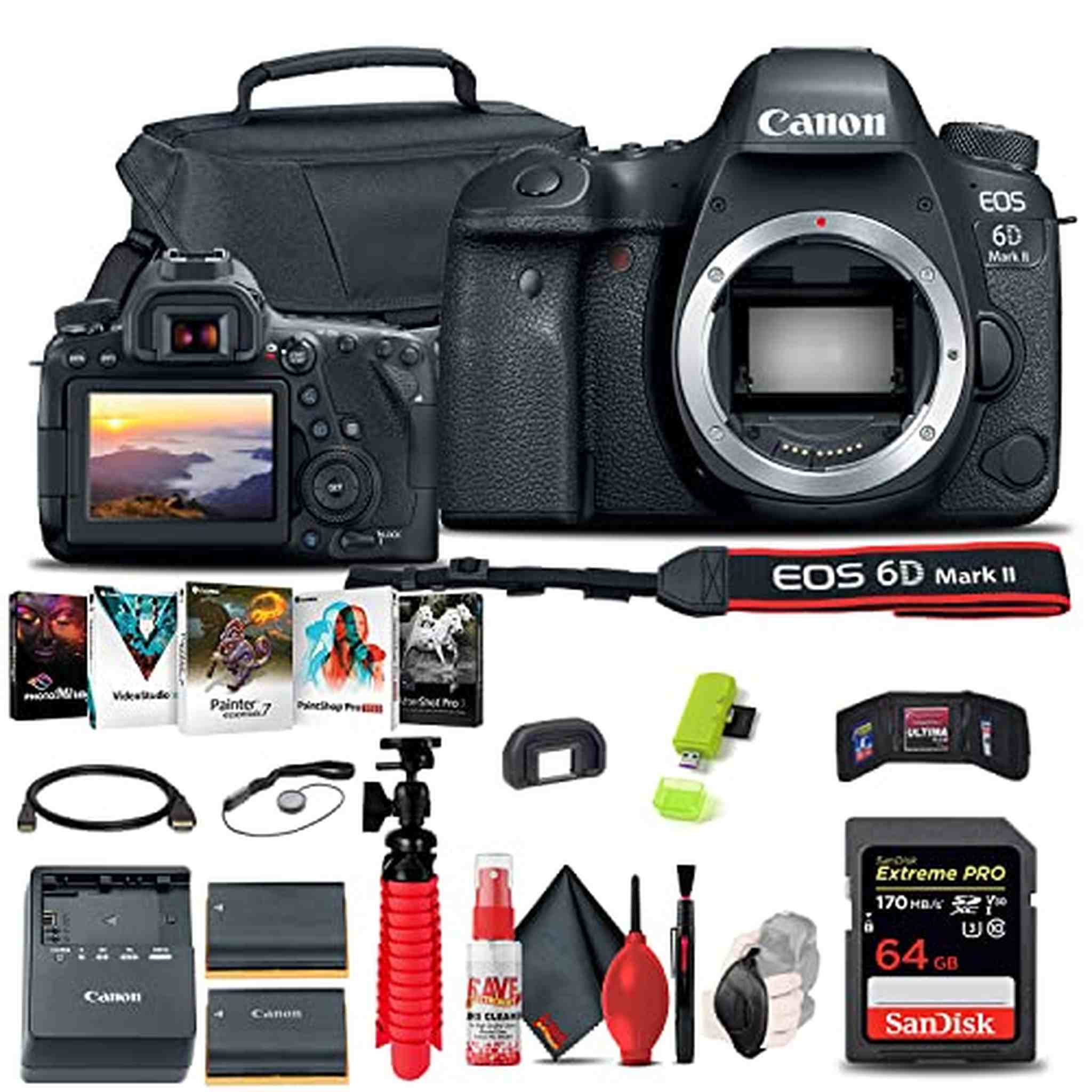 Canon EOS 6D Mark II DSLR Camera 1897C002 Extra Battery & Storage Bundle Canon