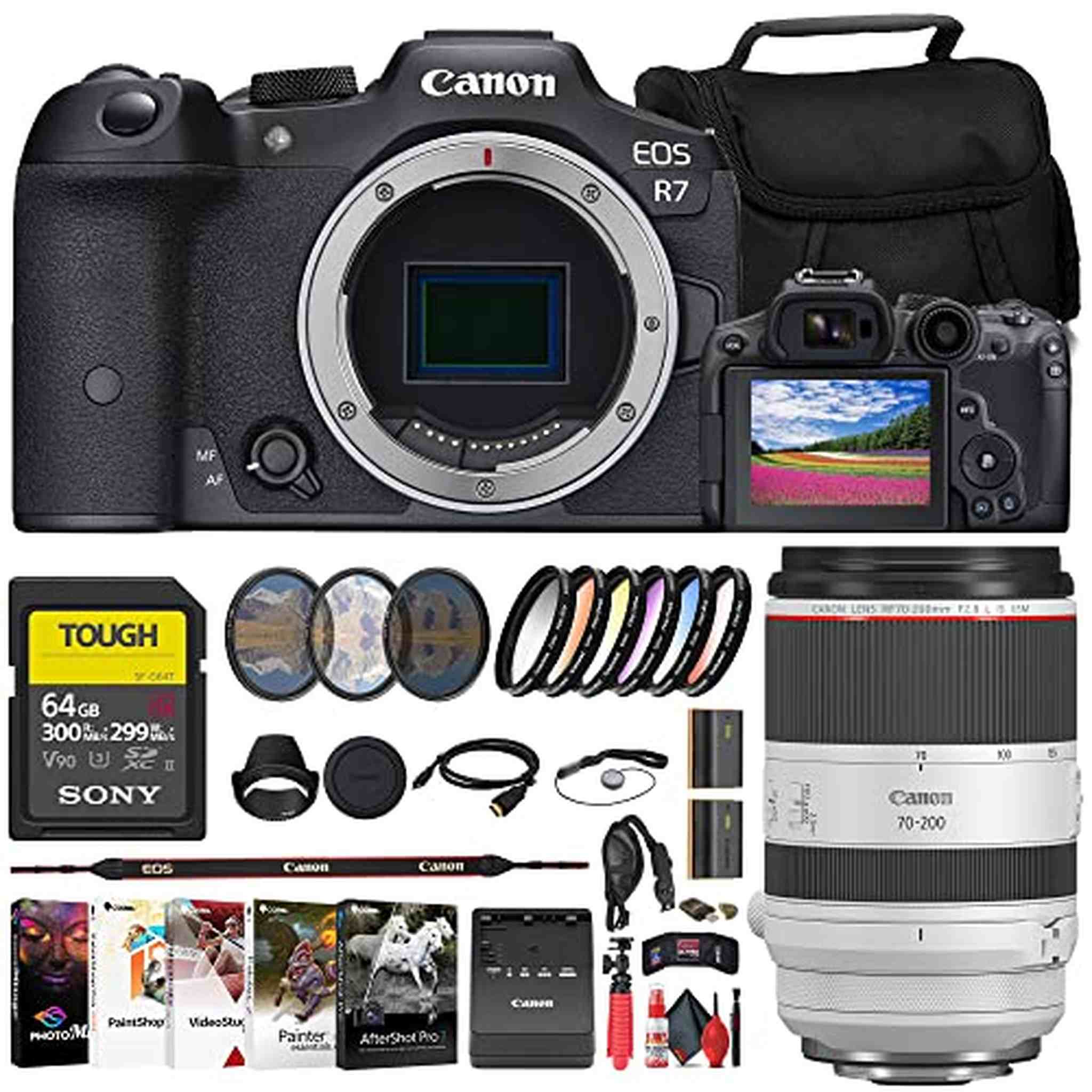 Canon EOS R7 Mirrorless Camera + Canon 70-200mm Lens + 64GB Card + Filter + More - Reconditioned Canon