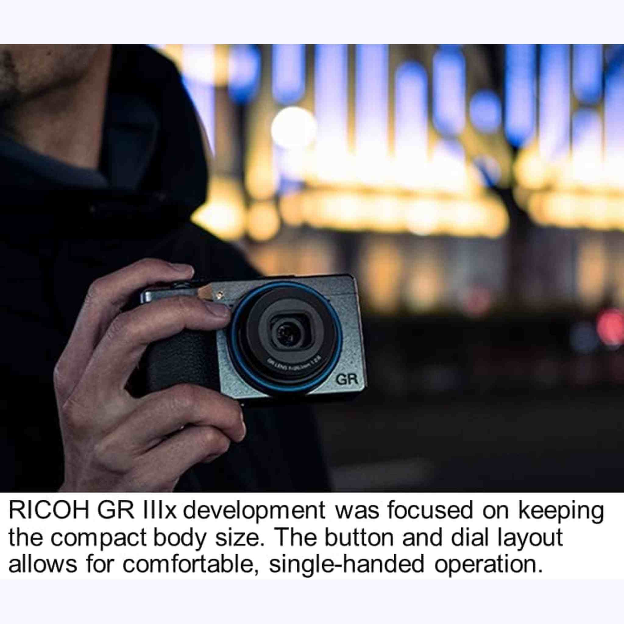 Ricoh GR IIIx Urban Edition, Metallic Gray Body with Navy Blue Ring, Digital Compact Camera with 24MP APS-C Size CMOS Sensor, 40mmF2.8 GR Lens in The 35mm Format Ricoh