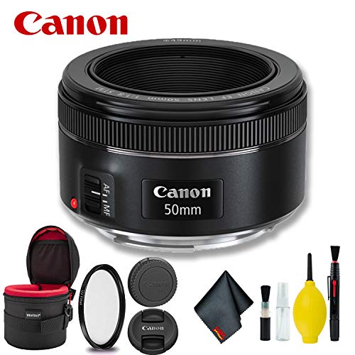 Canon EF 50mm f/1.8 STM Lens (International Model) w/Filter + Lens Case Bundle