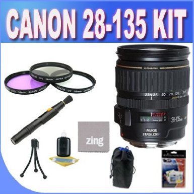 Canon EF 28-135mm f/3.5-5.6 IS USM Standard Zoom Lens for Canon SLR Cameras + 3 Piece Filter Kit + Lens Pen Cleaner + Shock Proof Deluxe Lens Case + Microfiber Cleaning Cloth + Accessory Saver Bundle! Canon