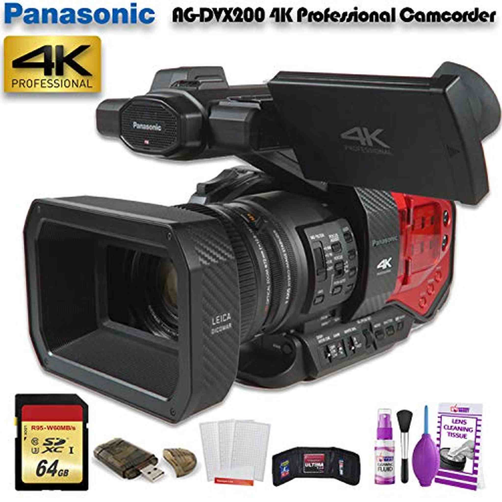 Panasonic AG-DVX200 4K Professional Camcorder W/ 64GB Memory Card, Cleaning Set and More. Panasonic