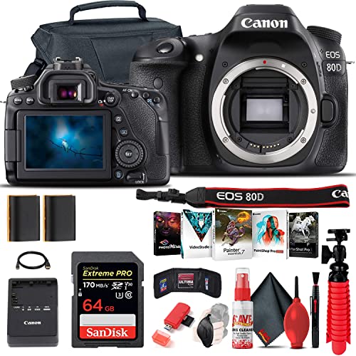 Canon EOS 80D DSLR Camera (Body Only) (1263C004) + 64GB Card + Case + More