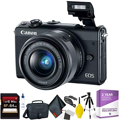 Canon EOS M100 Mirrorless Digital Camera with 15-45mm Lens (Black) + 64GB Memory Card + Mega Accessory Kit + 1 Year Warr