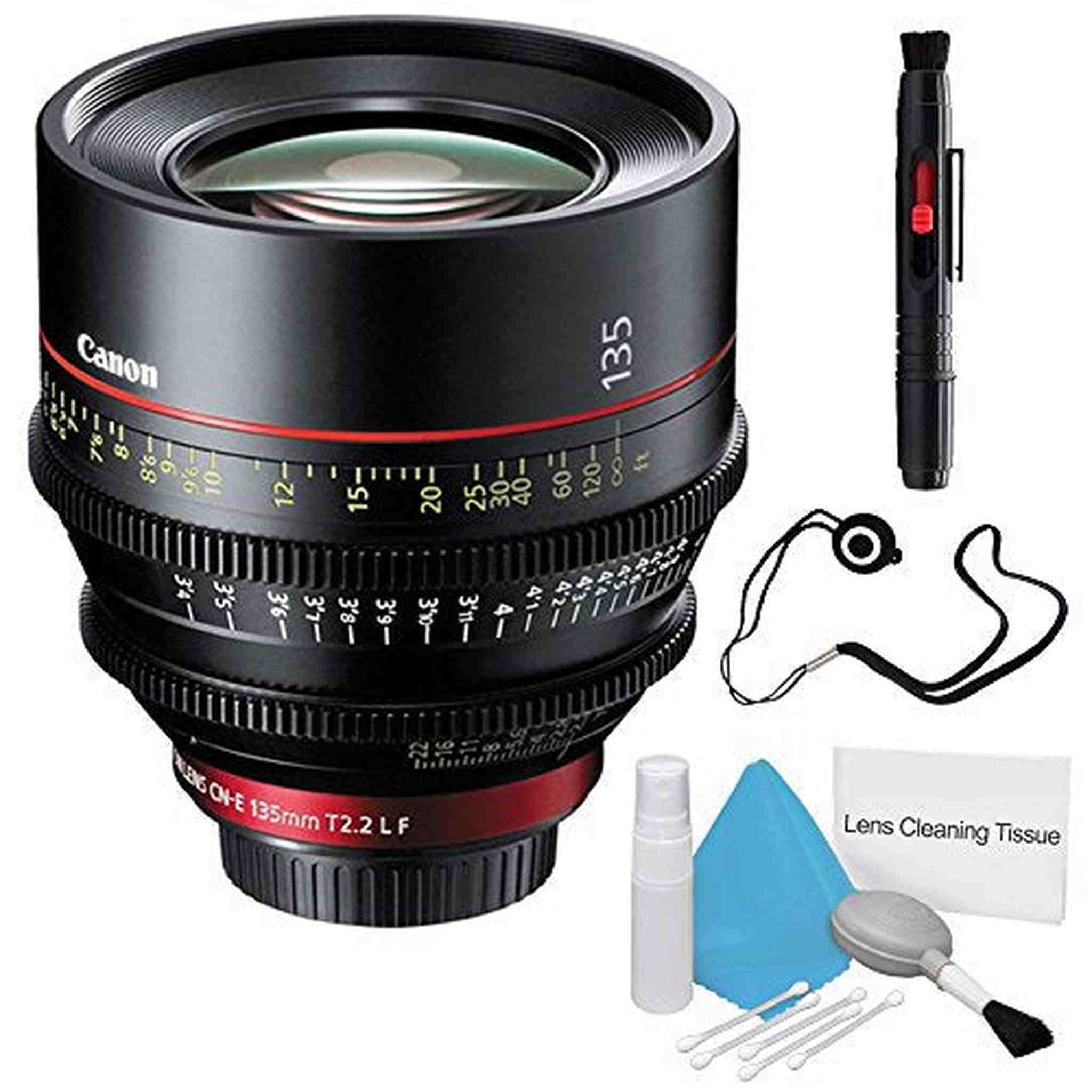 Canon CN-E 135mm T2.2 L F Cinema Prime Lens EF Mount International Model + Deluxe Cleaning Kit + Lens Cap Keeper Pro Bundle