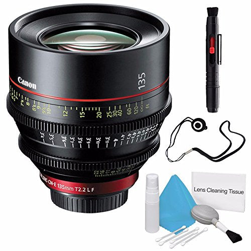 Canon CN-E 135mm T2.2 L F Cinema Prime Lens EF Mount International Model + Deluxe Cleaning Kit + Lens Cap Keeper Pro Bundle