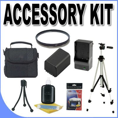 FH100 Lithium Ion Replacement Battery/Charger Tripod 37mm UV Filter BigVALUEInc Accessory Saver Case Bundle f/Sony Camcorders