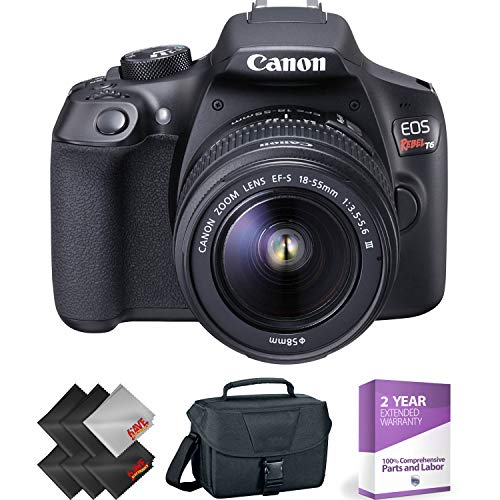 Canon EOS Rebel T6 DSLR Camera with 18-55mm and 75-300mm Lenses Kit + 1 Year Warranty Bundle