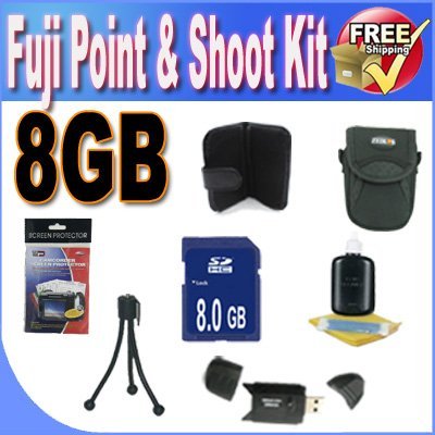Fuji Point & Shoot Accessory Saver Bundle! 8GB SDHC Memory + USB Card Reader + Memory Card Wallet + Deluxe Camera Case w/Strap + Lcd Screen Protectors + Mini Tripod + Accessory Saver Bundle!