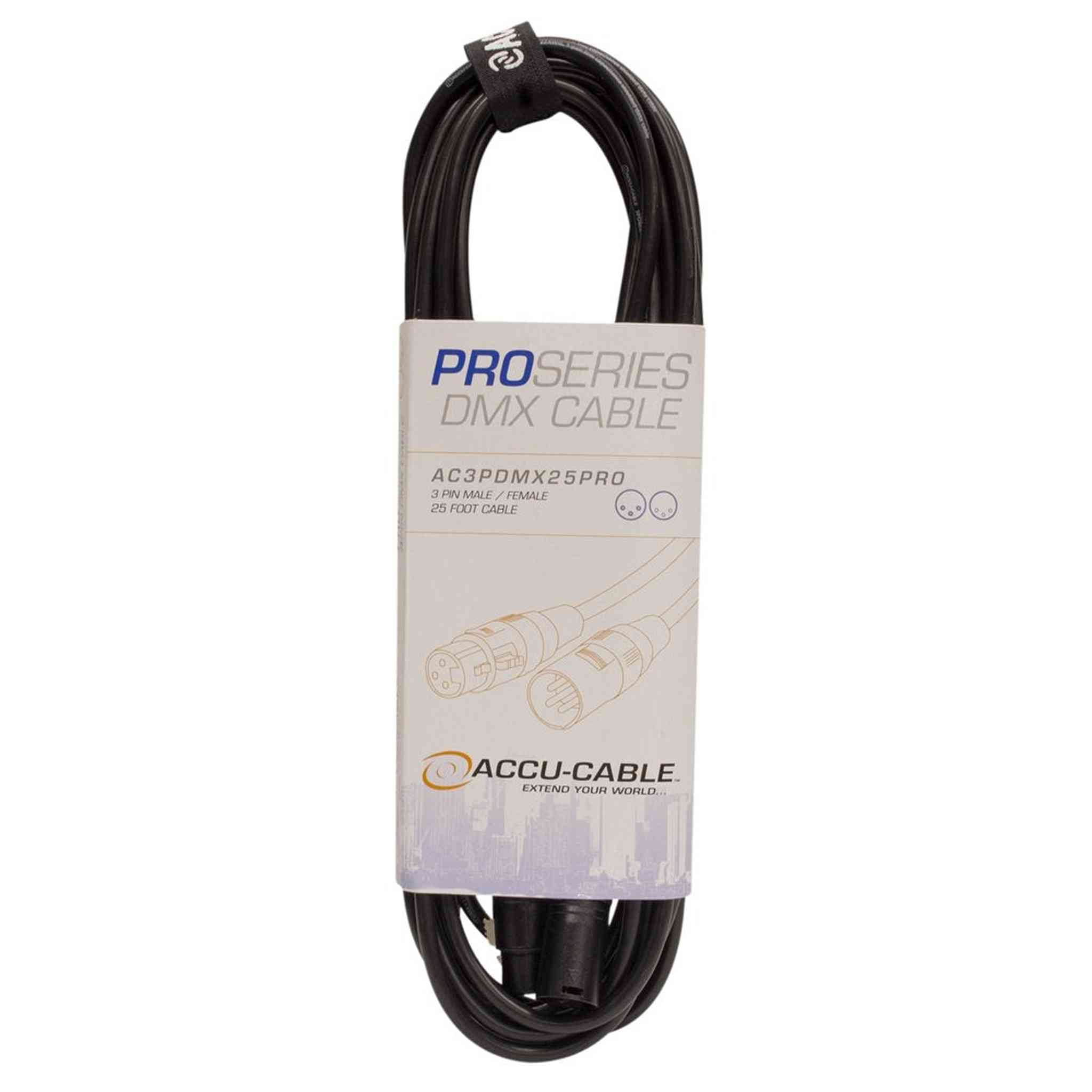 Accu Cable, PRO Series DMX Stage Light Cable, 3 Pin Connection AC3PDMX25PRO 25 FT Accu
