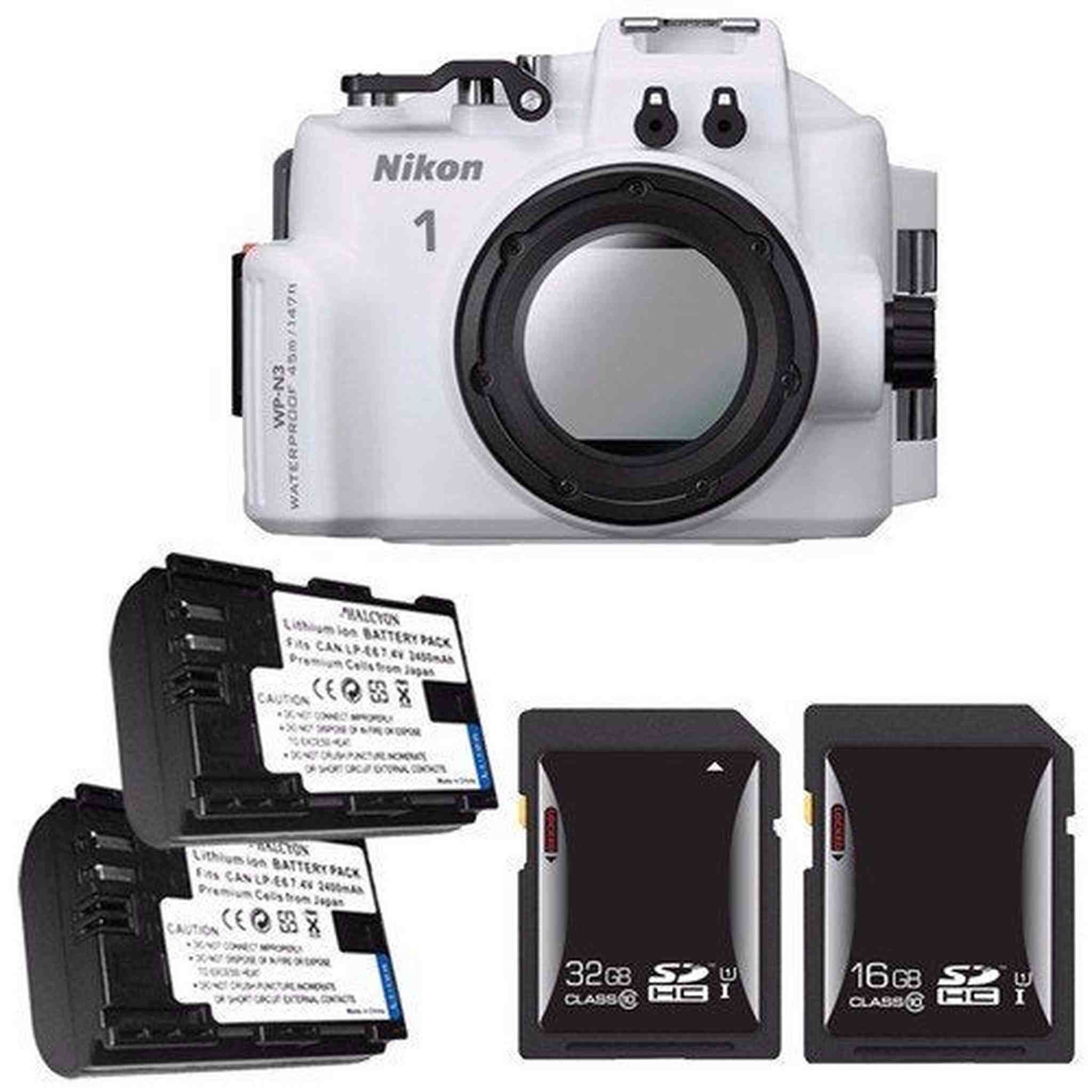 Nikon WP-N3 Waterproof Housing for Nikon 1 J4 or S2 Camera and NIKKOR 11-27.5mm or 10-30mm Lens + EN-EL22 Battery + 16GB SDHC Card + 32GB SDHC Card