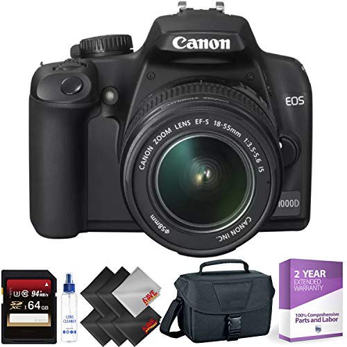 Canon EOS Rebel XS SLR Digital Camera (Black) with 18-55mm is Lens Kit + 64GB Memory Card + 1 Year Warranty