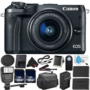 Canon EOS M6 Mirrorless Digital Camera with 15-45mm f/3.5-6.3 is STM Lens Kit- Bundle with 32GB Memory Cards + Remote+ E