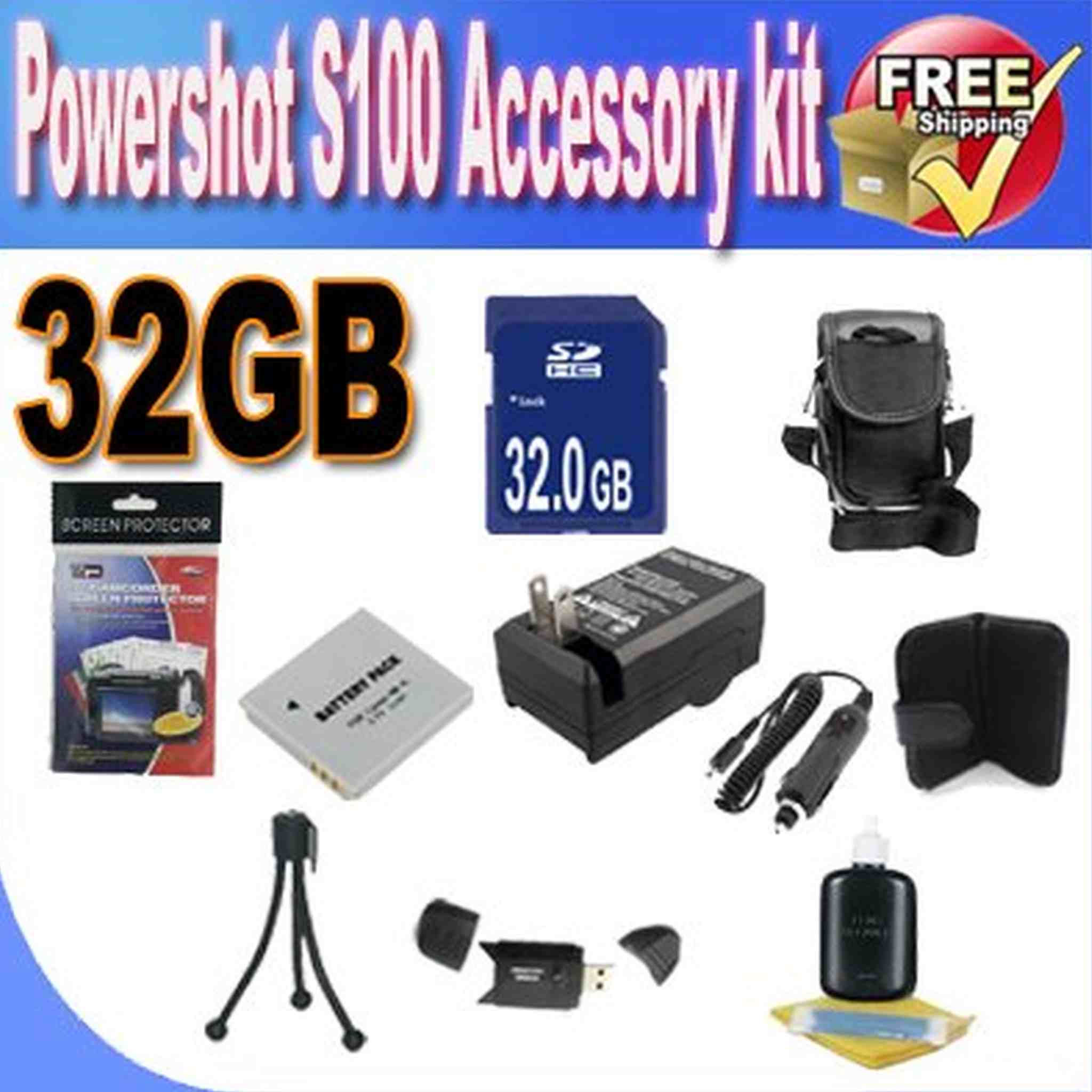 PowerShot S100 Accessory Saver Bundle! 32GB SDHC Memory + Extended Life Battery + Ac/Dc Rapid Charger + USB Card Reader + Memory Card Wallet + Deluxe Camera Case + Accessory Saver Bundle! !