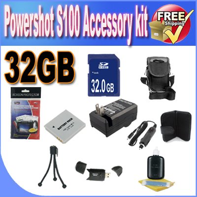 PowerShot S100 Accessory Saver Bundle! 32GB SDHC Memory + Extended Life Battery + Ac/Dc Rapid Charger + USB Card Reader + Memory Card Wallet + Deluxe Camera Case + Accessory Saver Bundle! !