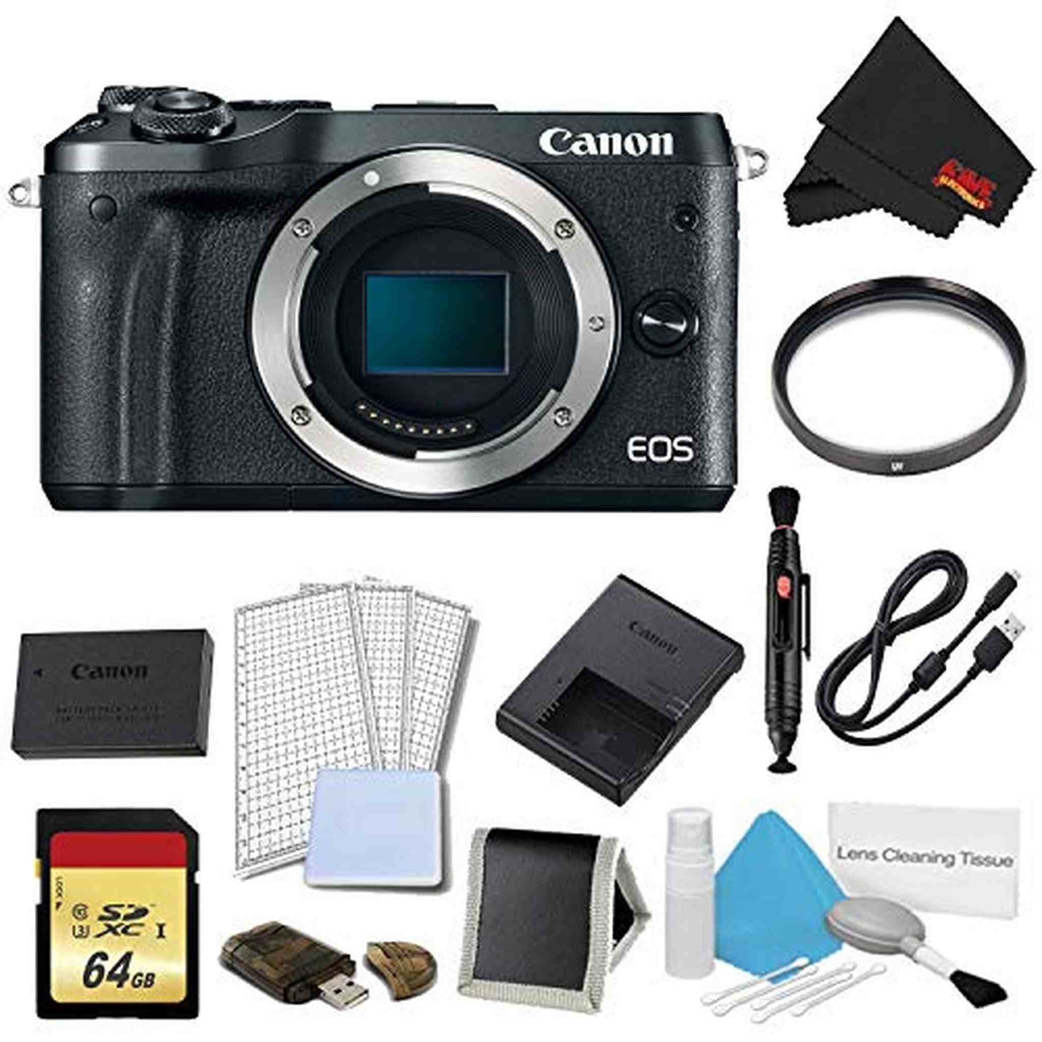 Canon EOS M6 Mirrorless Digital Camera Body Only Black Plus Bundle - International Model Canon