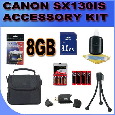 BigVALUEInc Accessory Saver Bundle Kit for Canon Powershot SX130IS SX130 Digital Camera 8GB SDHC Card, Card Reader, Batt