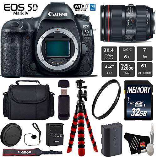 Canon EOS 5D Mark IV DSLR Camera with 24-105mm f/4L II Lens + Wireless Remote + UV Protection Filter + Case Starter Bundle
