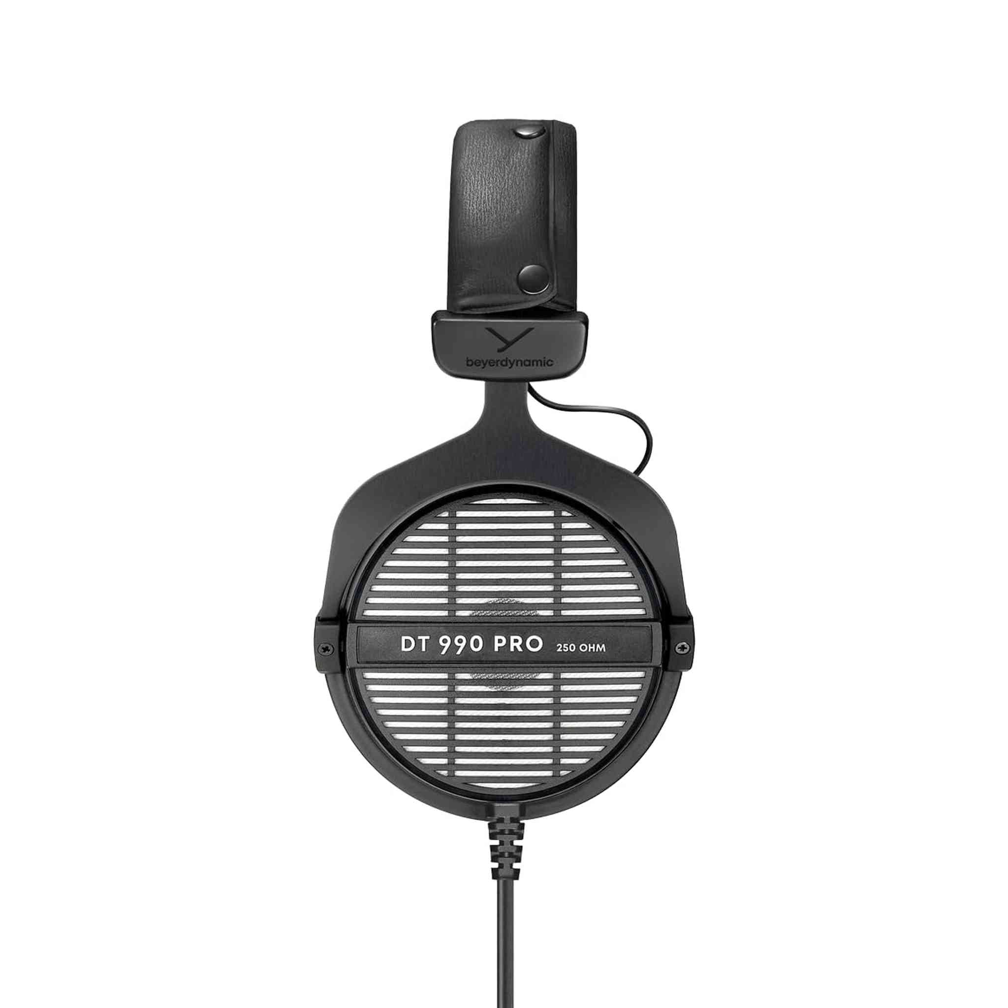 beyerdynamic DT 990 PRO, 250 Ohm, Open Back, Over Ear, Wired Headphones, 3m Coiled Cable, Black with Grey Velour Ear Pads