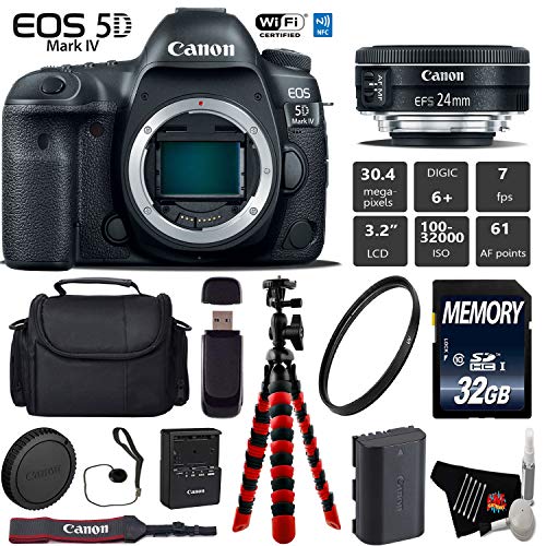 Canon EOS 5D Mark IV DSLR Camera with 24mm f/2.8 STM Lens + Wireless Remote + UV Protection Filter + Case Starter Bundle