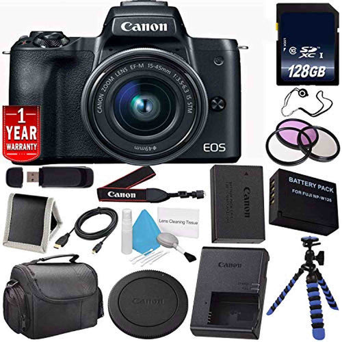 6Ave Canon EOS M50 Mirrorless Digital Camera with 15-45mm Lens Black International Model + LP-E12 Replacement Lithiu