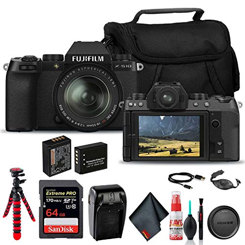 FUJIFILM X-S10 Mirrorless Digital Camera W/ 18-55mm Lens + Case + More