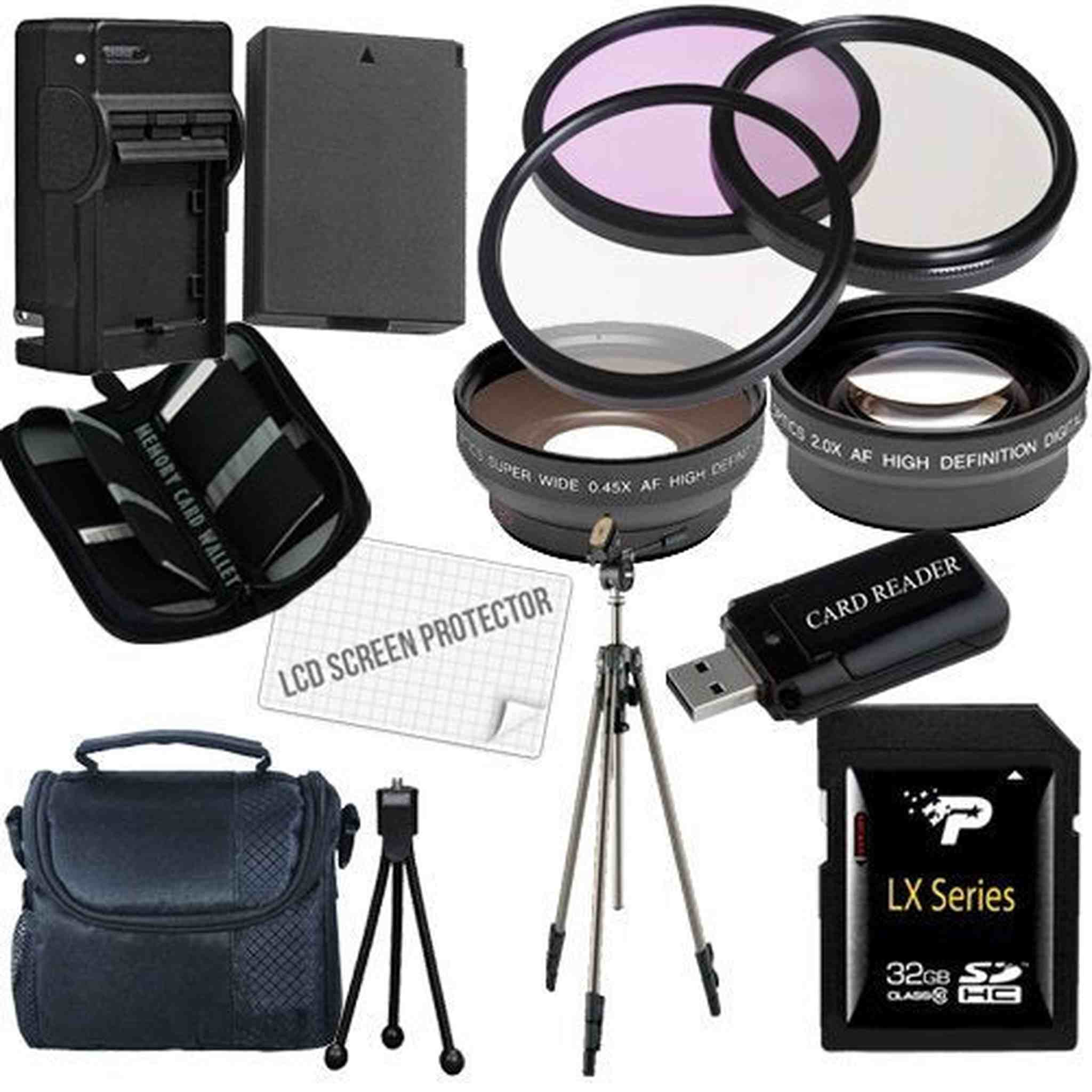Canon T3 and T5 Accessory Saver Kit 58mm Wide Angle Lens + 58mm 2X Telephoto Lens + 58mm 3 Piece Filter Kit + 32GB SDHC Starter Bundle