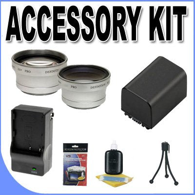 FH100 Lithium Ion Replacement Battery/Charger BigVALUEInc Accessory Saver 37mm Lens Bundle f/ Sony Camcorders