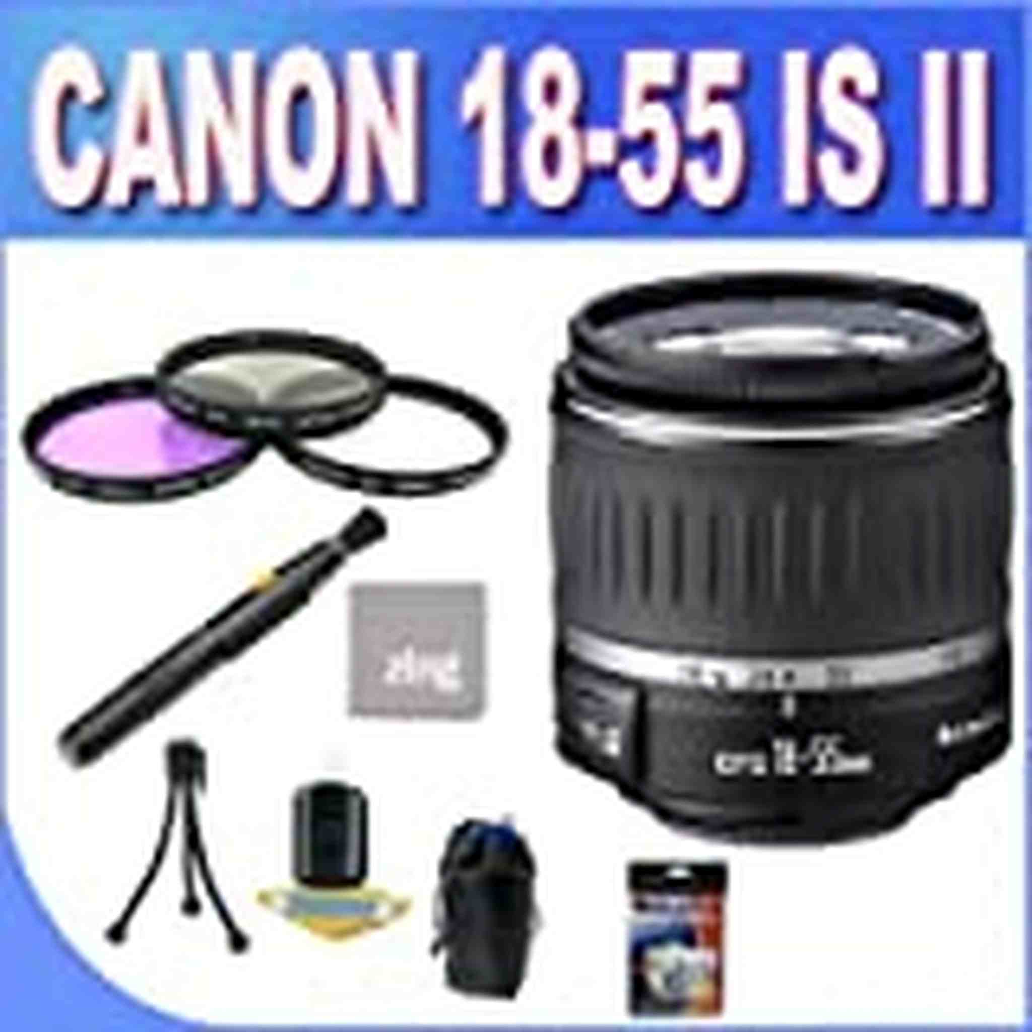 Canon EF-S 18-55mm f/3.5-5.6 is II SLR Lens - Mark II + 3 Piece Filter Kit + Lens Pen Cleaner + Shock Proof Deluxe Lens Case + Microfiber Cleaning Cloth + Accessory Saver Bundle! BVI